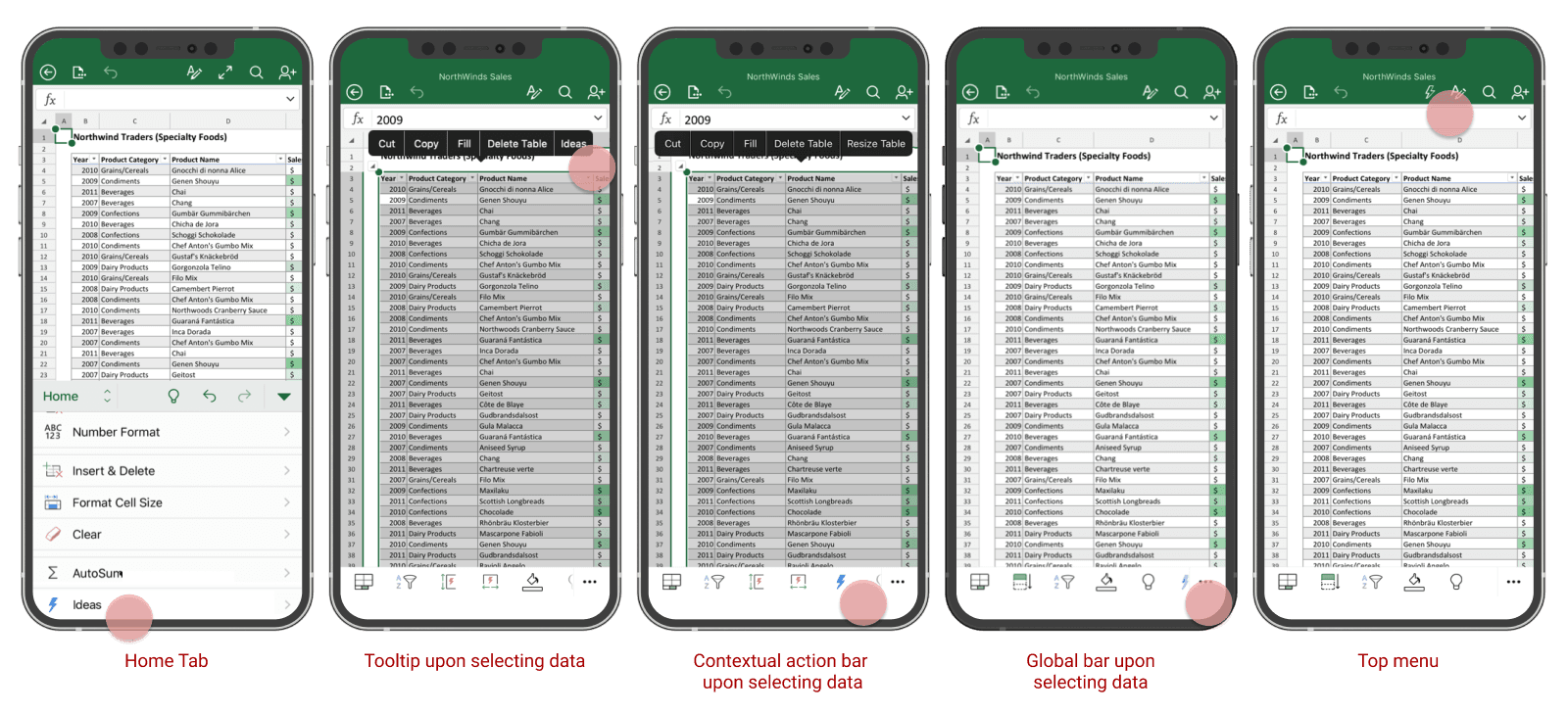 Mobile entry point explorations for Excel Ideas