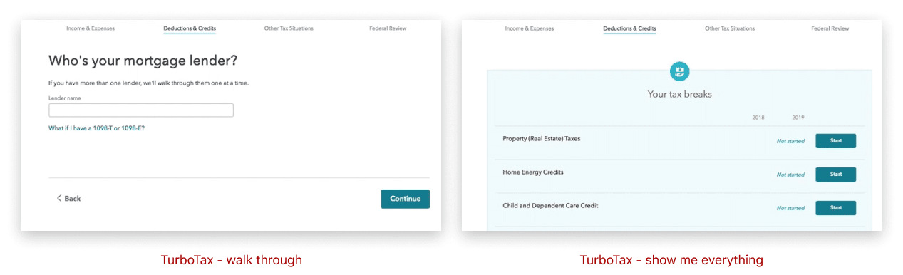 TurboTax walk through vs show me everything