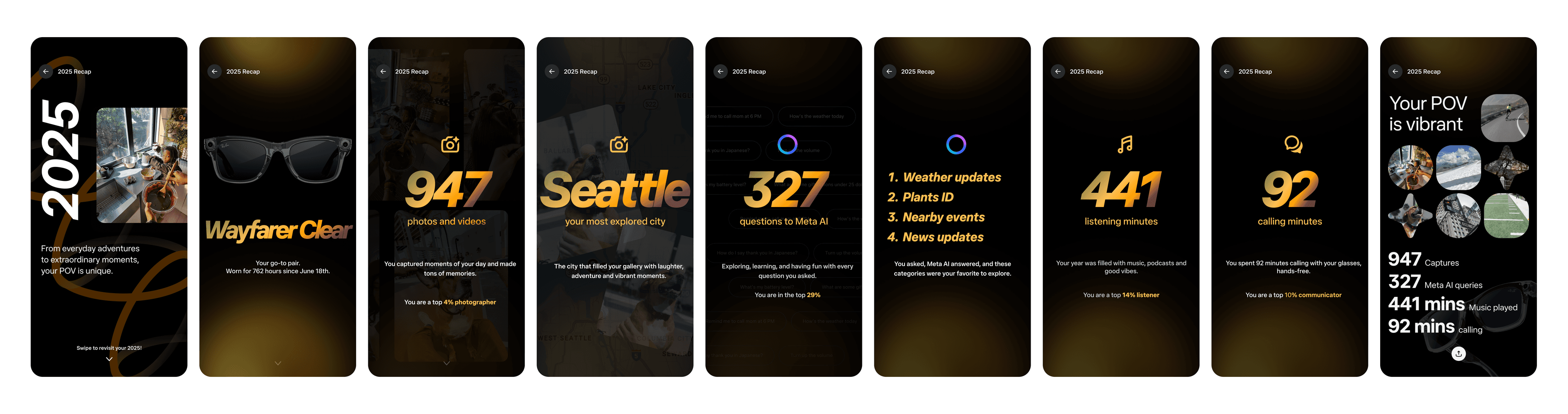 Key frames from the Wearable Wrapped recap experience