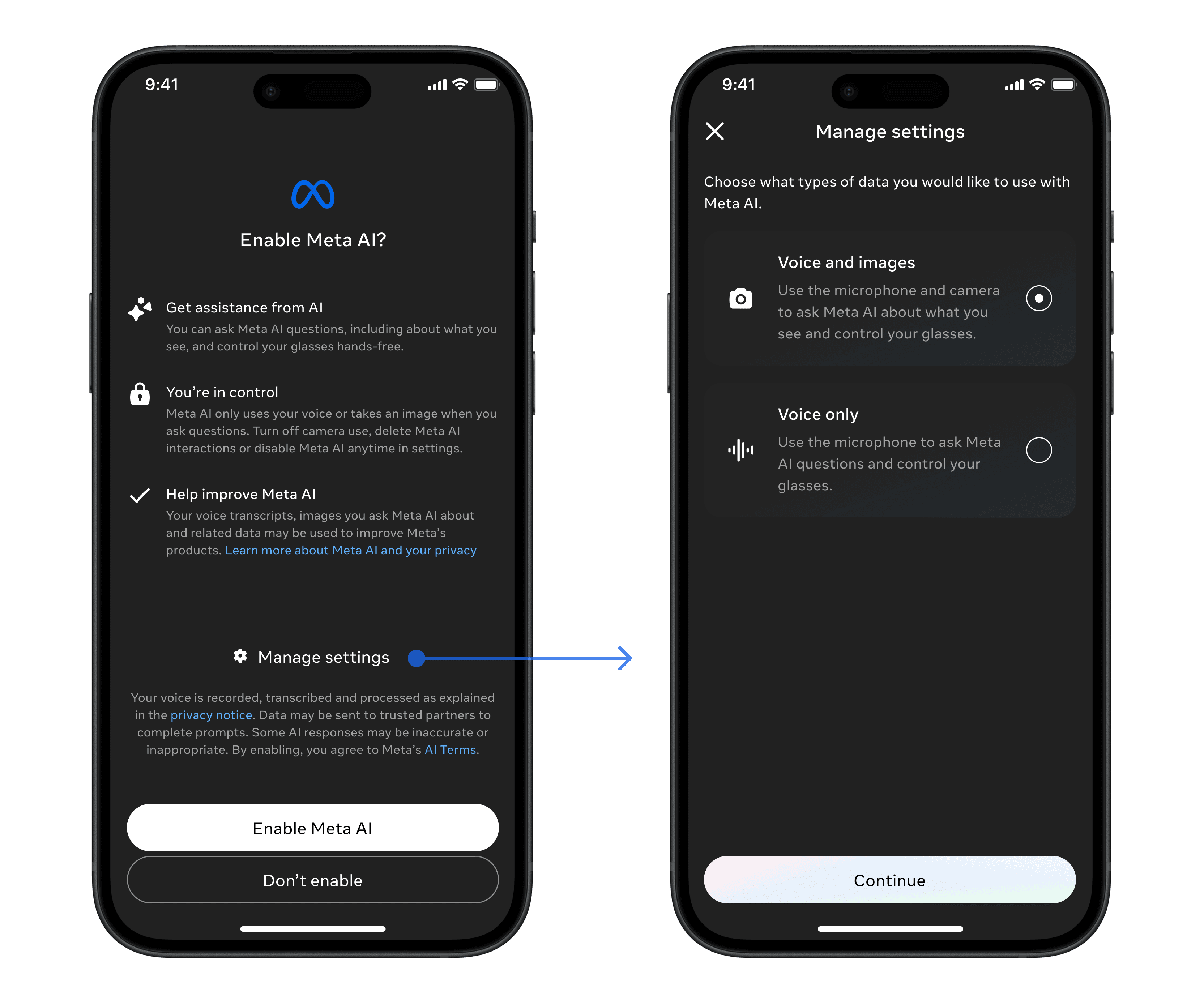 Choice between upgrading to voice and camera or staying on voice only
