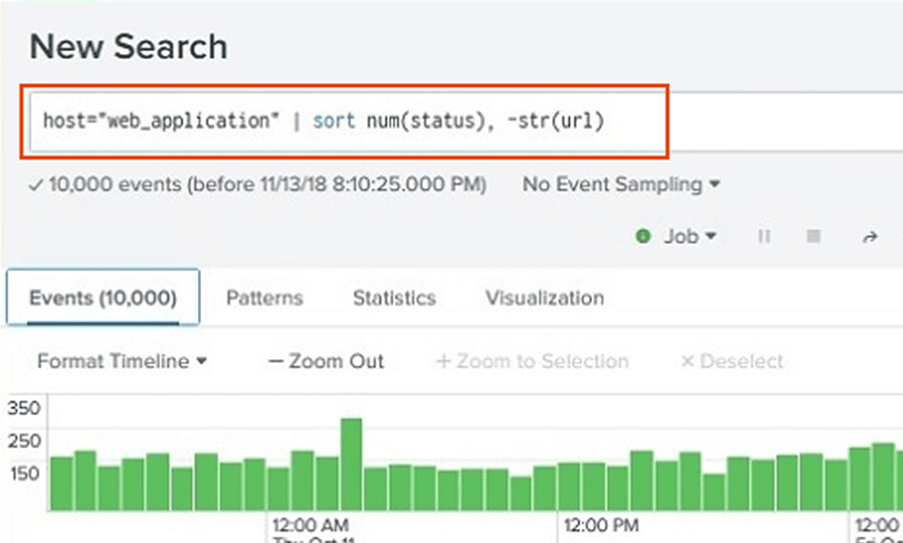 Example 1 - SPL query sorting the status field